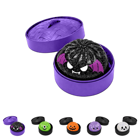 Halloween Ghost Dumpling Squishy, Ghost Monster Stretch Squeeze Toy with Steamer, Stress Relief Desk Fidget for Halloween Kids Party Gifts Black