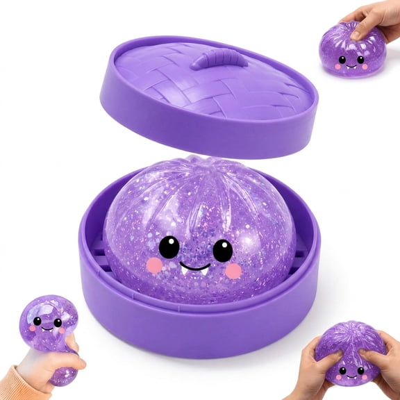 Halloween Ghost Dumpling Squishy, Purple Spooky Bun Squishies with Steamer, Stretchy Stress Ball Fidget for Adults Gift