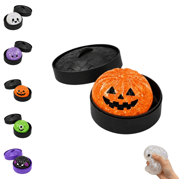 Halloween Ghost Dumpling Squishy, Spooky Stretch Squeeze Monster Bun Toy, Calming Sensory Desk Fidget for Halloween Holiday Party Gifts Orange