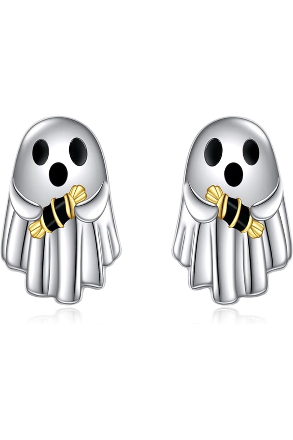 Halloween Ghost Earrings Sterling Silver Boo Spooky Stud Earrings Scary Halloween Jewelry Gifts for Women Men