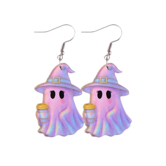 Halloween Ghost Earrings for Women Cute Ghost Bowknot Drop Earrings, Shining Halloween Bow Pumpkin Flower Acrylic Earrings for Costume Party Jewelry Festival Gifts