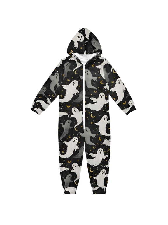 Halloween Ghost Elements One Piece Pajamas Soft Jumpsuit Cozy Sleep and Play Romper Zipper and Pockets 4T