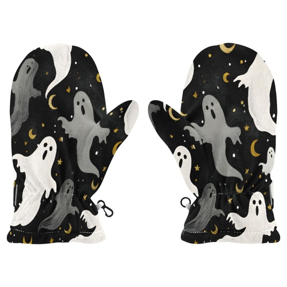 Halloween Ghost Elements Witch Cauldron Pattern Cold Weather Mittens Cozy Gloves with Adjustable Fit Perfect for Outdoor Fun