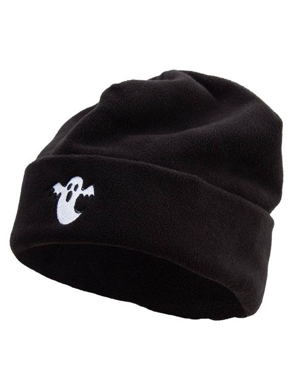 Halloween Ghost Embroidered Big Size Reversible Micro Fleece Cap - Black XL-3XL