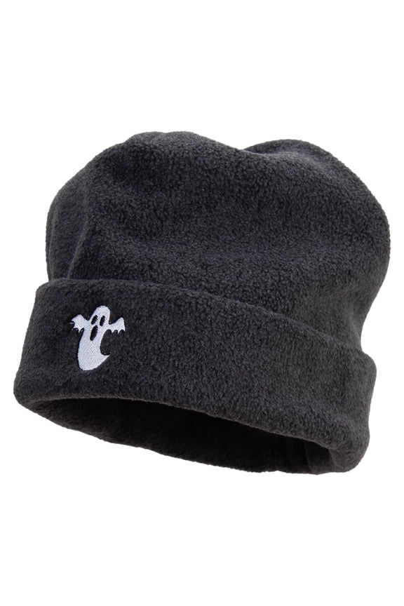Halloween Ghost Embroidered Big Size Reversible Micro Fleece Cap - Charcoal XL-3XL