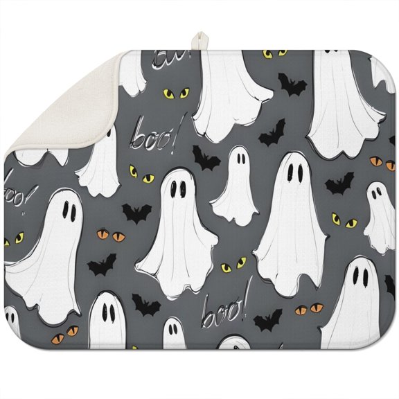 Halloween Ghost Eyes Pattern Dish Drying Mat for Kitchen 1 Pack, Ultra Absorbent Microfiber Dishes Drainer Mats,18x24in(46x61cm)