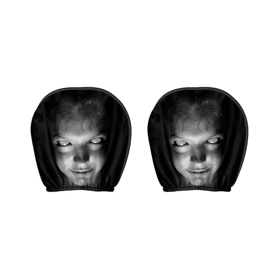 Halloween Ghost Face Headrest Covers, 2 Pack Funny Horror Themed Universal Car Headrest Protector, Slip On Design No Tools Required, Halloween Custom Car Show Interior Accessory
