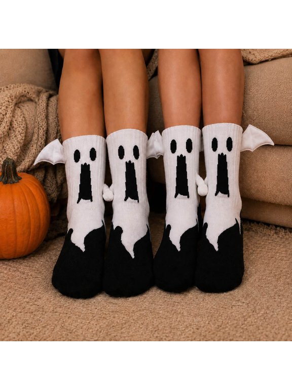Halloween Ghost Face Novelty Socks for Adults Black White Spooky Party Crew Socks Cute Gift