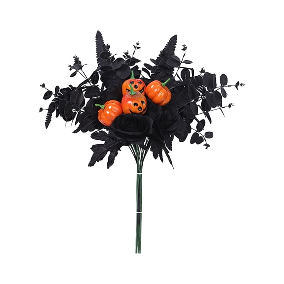 Halloween Ghost Face Pumpkin Bouquet A, Artificial Spooky Jack-o'-Lantern Stems for Haunted House Decor, Autumn Harvest Party & Table Centerpiece