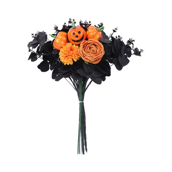 Halloween Ghost Face Pumpkin Bouquet B, Artificial Spooky Jack-o'-Lantern Stems for Haunted House Decor, Autumn Harvest Party & Table Centerpiece