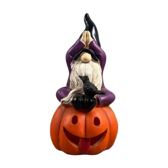Halloween Ghost Face Pumpkin Gnome Figurine, Resin Witch Gnome Ornament for Home, Halloween Party, Indoor Outdoor Seasonal Tabletop Decoration, Spooky Fall Harvest Accent
