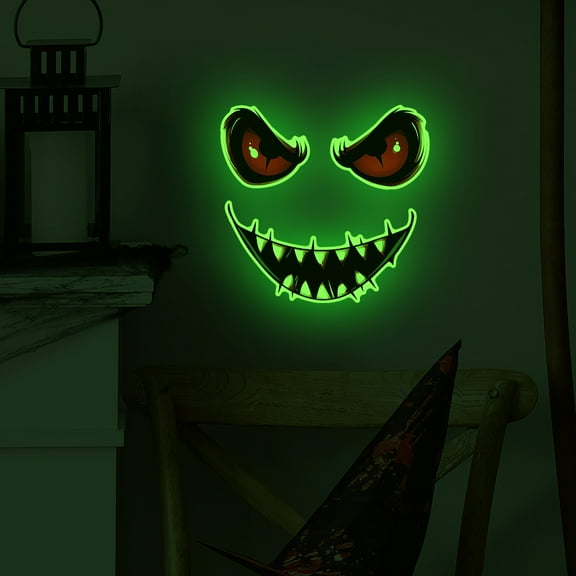 Halloween Ghost Face Sticker,DIY Halloween Glow in The Dark Spooky Face Wall Decals,Luminous Creepy Smile Face Clown Eyes Stickers Decoration for Party Favors Windows Cling