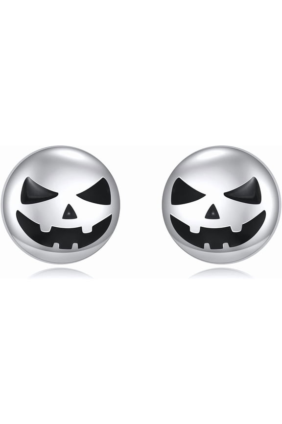 Halloween Ghost Face Stud Earrings 925 Sterling Silver Pumpkin Ghost Face Earrings Halloween Jewelry Gifts for Women