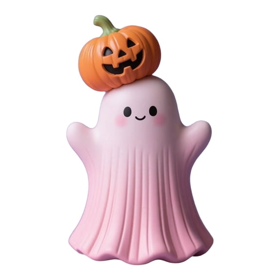 Taicans Halloween Ghost Figurine - Cute Ghost Pumpkin Statue,Cute Pink Ghost Figurine with Jack-O'-Lantern,Halloween Ornaments for Home Indoor Decor Collection