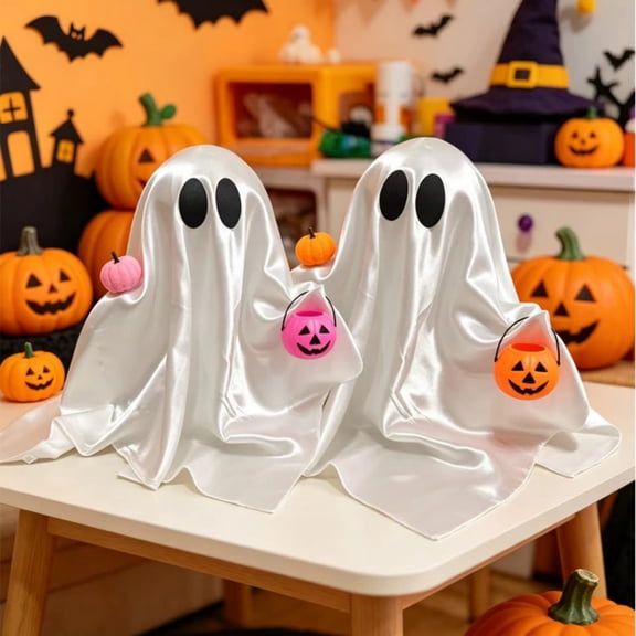 Halloween Ghost Figurine , Cute Mini Farmhouse Resin Ghost Desktop, Tiered Tray Decorations for Fall Home Desk Shelf Computer Table Accent