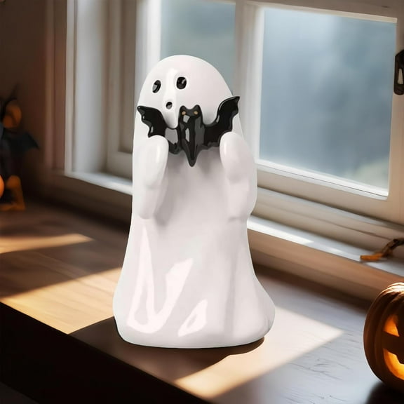 Halloween Ghost Figurine Funny Bat Ghost Statue Ghost Decoration Holding Bat for Gift Props Tabletop Home Decor Best Gifts for Anniversary Weddings(3.74“)