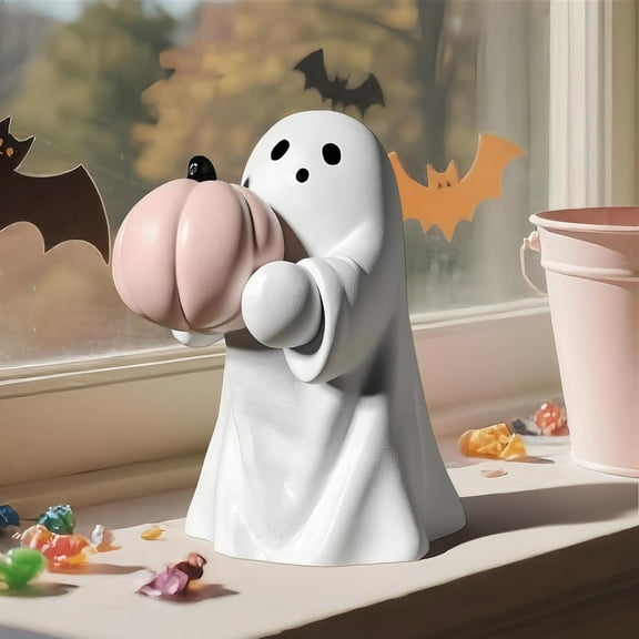 Halloween Ghost Figurine Funny Pumpkin Ghost Statue Ghost Decoration Holding for Gift Props Tabletop Home Decor Best Gifts for Anniversary Weddings