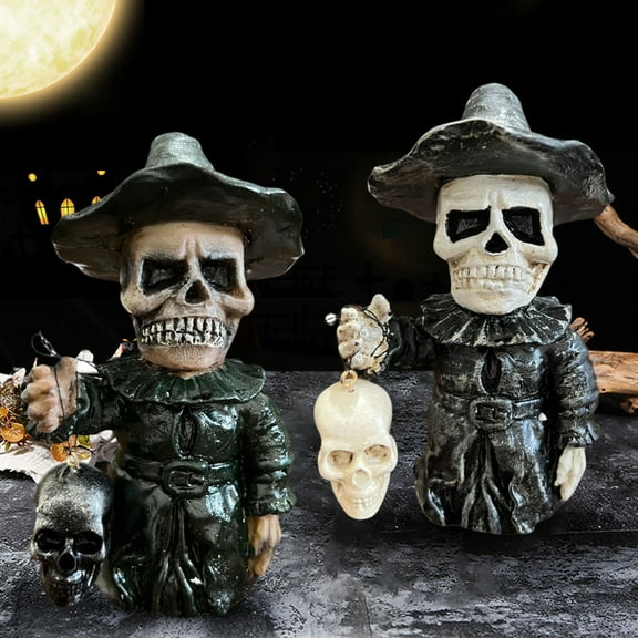 Halloween Ghost Figurine Ghost Decor Halloween Hat Skull Ghost Decoration Statue Ornament Ghost Festival Resin Handicraft Ornament Halloween Decoration for Gift Props Tabletop Home Decor