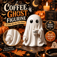 thumbnail image 1 of Halloween Ghost Figurine Holding Coffee Cup, Cute Spooky Tabletop Resin-Style Ornament for Shelf Mantel Desk Tiered Tray & Coffee Bar Decor, Seasonal Home Accent for Fall Party Displays, 1 of 17