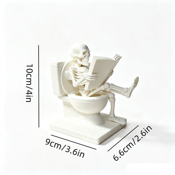 Halloween Ghost Figurine Reading on Toilet Funny Plastic Statue for Desk Bathroom Shelf Office Decor