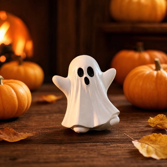 Halloween Ghost Figurine Resin Ornament White Ghost Statue Tabletop Decor Home Shelf Desk Window Sill Party Display Holiday Decoration Cute Spooky Collectible