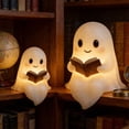 thumbnail image 1 of Halloween Ghost Figurine Statue, Cute Ghost Reading Book Lamp, 3D Unique Night Light Gifts Tabletop Ornament Decoration Cartoon Resin Sculpture for Holiday Decor, S, 1 of 7