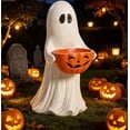 thumbnail image 1 of Halloween Ghost Figurine With Pumpkin Candy Bowl Front Porch Yard Outdoor Safe Decorative Statue, 1 of 6