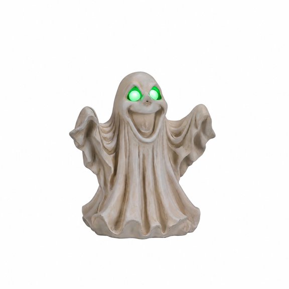 Halloween Ghost Figurine with Glowing LED Eyes for Spooky Home Decor, Resin Statue with Vintage Hand-Painted Finish, 12.99 Inch Tall for Shelves