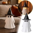thumbnail image 1 of Halloween Ghost Figurine with Witch Hat, Light-Up Resin Ghost Statue, Spooky Desktop Ornament for Shelf Mantel Gothic Home Decor, 1 of 5