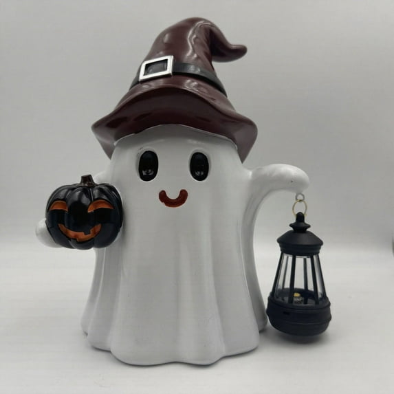 Halloween Ghost Figurines Decor, Cute Halloween Spooky Ghost with Lantern and Pumpkin Resin Figurine, Perfect for Outdoor Garden Decoration