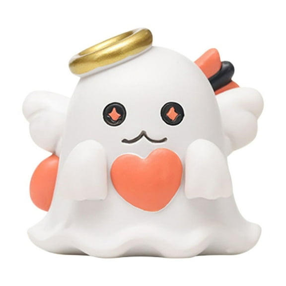 Halloween Ghost Figurines Decor - Cute Mini Resin Ghost Statues with Pumpkins for Home, Desk, Shelf & Party Decorations, Spooky Fun Halloween Decor