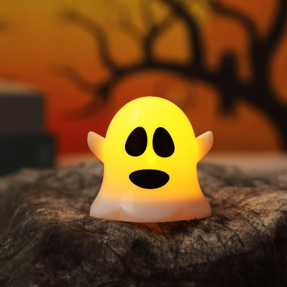 Halloween Ghost Flameless LED Candle Lamp Terrifying Ghost Face Flicker Simulation Fire Safe Multi Scene Tabletop Decor For Mantel Dining Indoor Party Eerie Holiday Atmosphere Light