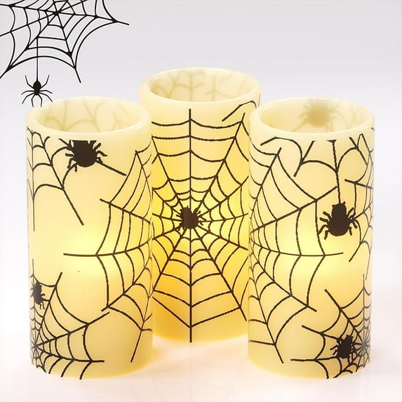 Halloween Ghost Flameless Pillar Candles with Remote Timer, Battery Operated LED Candles for Halloween Decorations Indoor Halloween Home Decor Gifts (2 Pack, 3” x 6.5”)