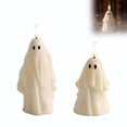 thumbnail image 1 of Halloween Ghost Flameless Taper Candles Battery Operated LED Halloween Dinner Decoration White 5&7 Inch 2PC, 1 of 9