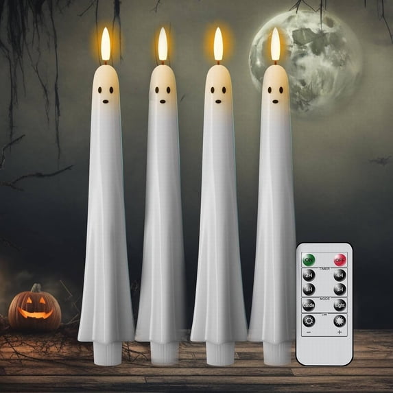 Halloween Ghost Flameless Taper Candles with Remote LED Candles