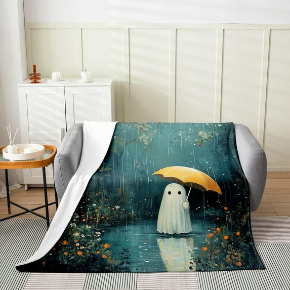 Halloween Ghost Flannel Fleece Throw Blanket Funny Umbrella Ghost Fuzzy Blanket for Sofa Couch Baby 30"x40" Kids Halloween Decor Happy Halloween All Season Bed Blanket Soft Plush Blanket