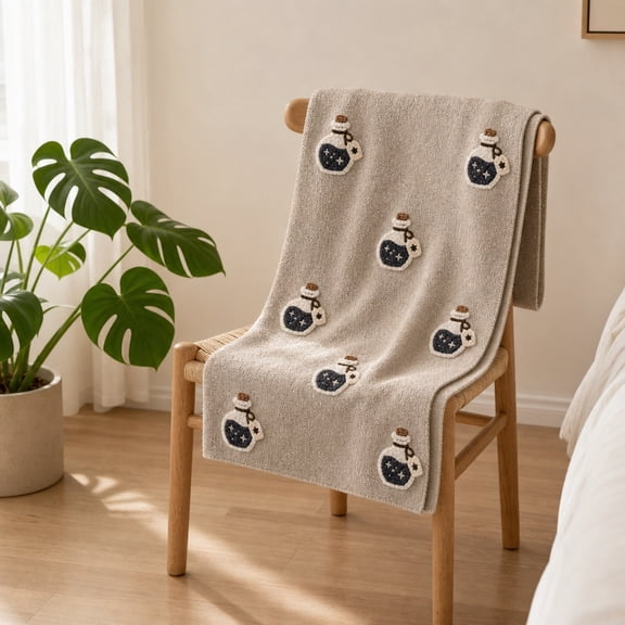 Halloween Ghost Flannel Throw Blanket, Neutral Embossed Skull Ghost Bat Pumpkin Potion Bottle Pattern Soft Polyester Decorative Blanket For Sofa Bed Couch Fall Home Decor(27.6*39.4 in)C