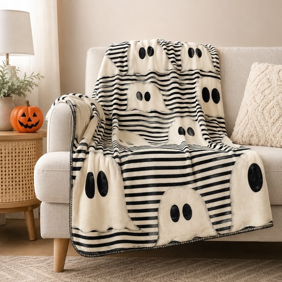Halloween Ghost Fleece Throw Blanket, Soft 280 GSM Sofa Blanket