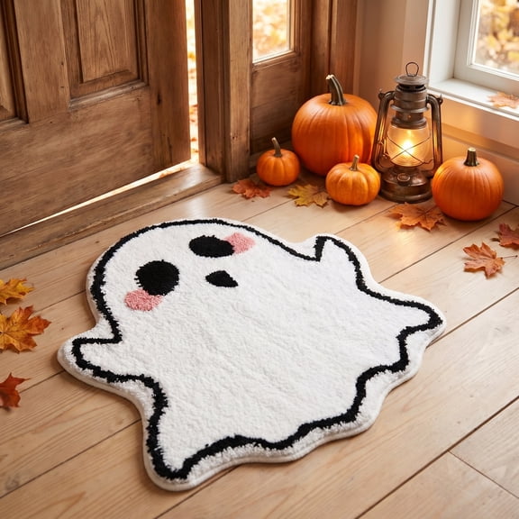 Halloween Ghost Floor Mat 23.62inch Ghost Riding Broom, Non Slip Dirt Resistant Doormat for Front Door Porch Entryway
