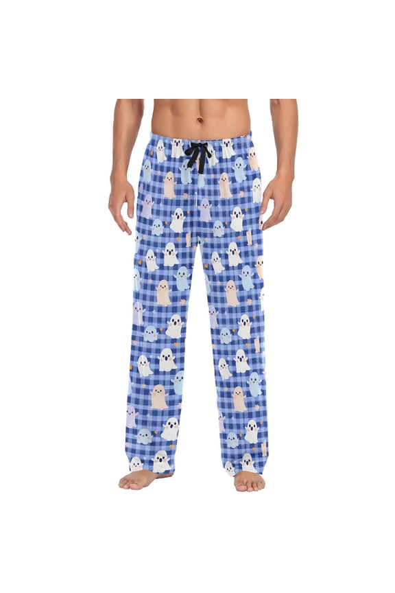 Halloween Ghost Flowers Grids Men's Pajama Pants with Pocket Lounge Pants Pajama Sleep Pant Pj Comfortable