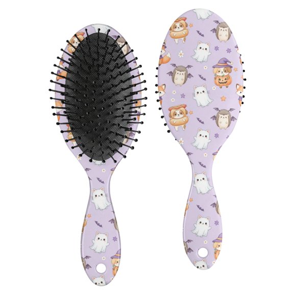Halloween Ghost Fox Purple Pattern Brush, Detangling Hair Brush, Paddle Styling Brush, Round Tip Bristles Gifts for Wet Dry Hair Styling