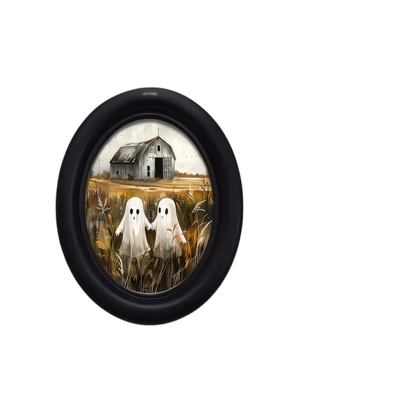Halloween Ghost Framed Wall Art Spooky Country Oval Black Picture Frame Indoor Halloween Home Decor for Bedroom Living Room One Size