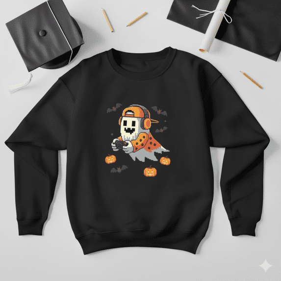 Halloween Ghost Gamer Funny Controller Holiday Night Game Art Sweatshirt, up to size 5XL