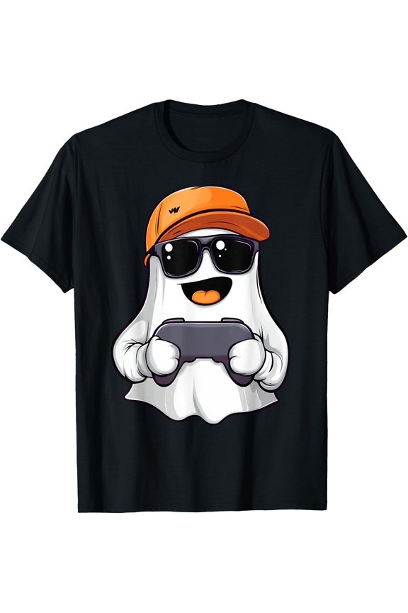 Halloween Ghost Gamer Scary Controller Gaming Boys T-Shirt , Vintage T-Shirt