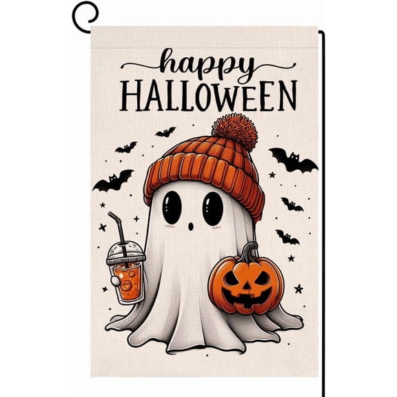Halloween Ghost Garden Flag 12x18 Vertical Double Sided Black Bat Happy Fall Holiday Outside Decorations Burlap Yard Flag BW836