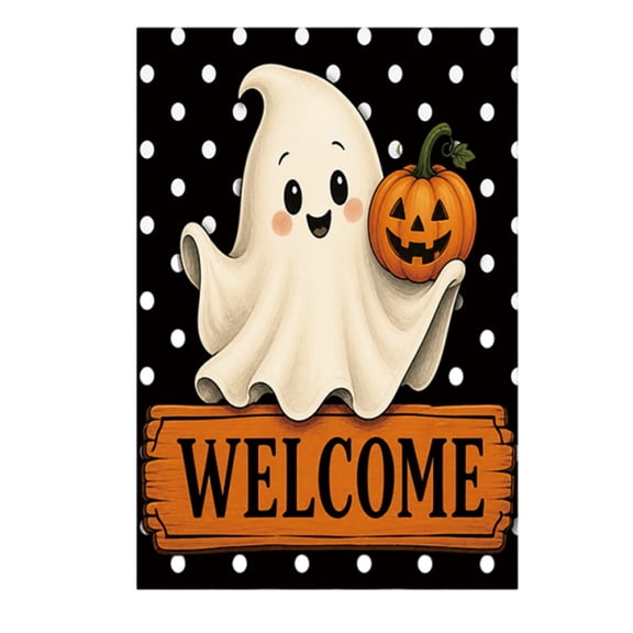 Halloween Ghost Garden Flag Welcome Yard Flag for Outdoor Lawn Porch Patio Seasonal Decorative Small House Banner