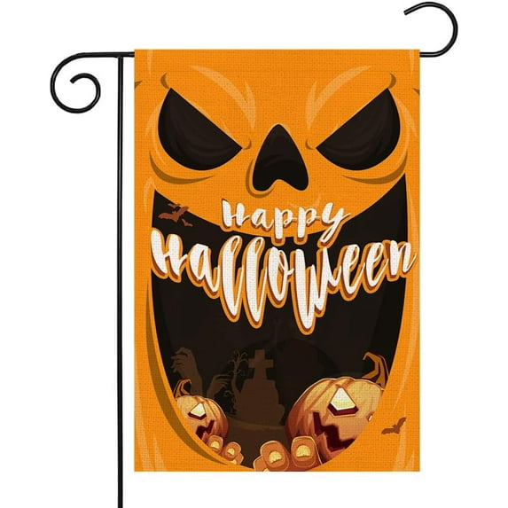 Halloween Ghost Garden Flags Scary Face Small Signs Vertical Double Sided Welcome Holiday Ghost Yard Flag Outside Farmhouse Indoor Outdoor Lawn Decor (Orange)