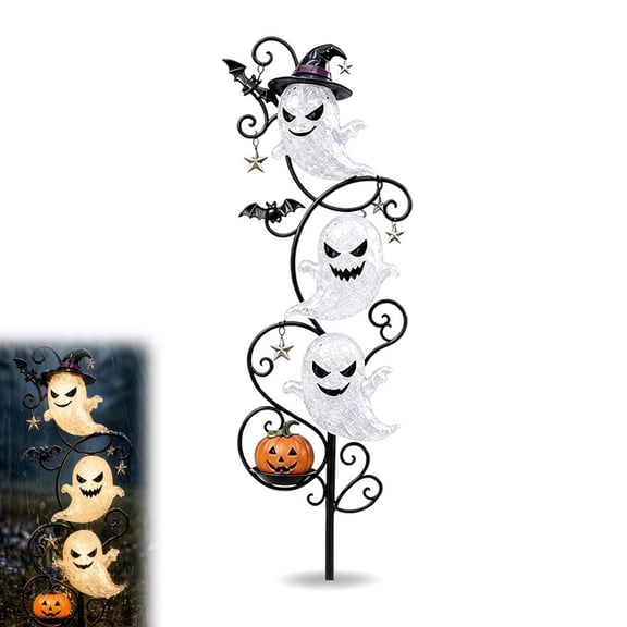 Halloween Ghost Garden Stake Lights Outdoor, LED Halloween Decorations for Yard Pathway, Ghost Pumpkin Lawn Stake Light for Patio Garden Walkway Party Decor (1PC)