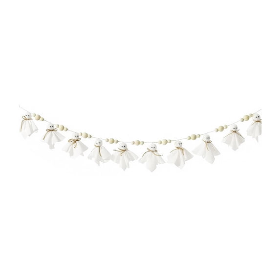 Halloween Ghost Garland - 6.6 FT Spooky Wooden Beads Mantel Decor, Halloween Hanging Decorations for Wall & Fireplace - Farmhouse Indoor Home Decor