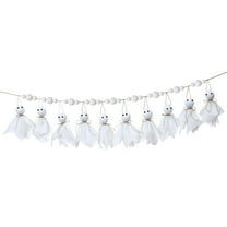 Halloween Ghost Garland with Wood Beads and Vintage Cloth Decor for Fireplace Mantle Wall Hanging Indoor Outdoor Spooky Party Decoration